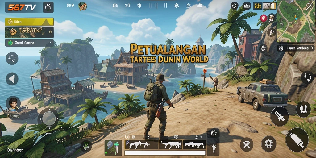 Screenshot gameplay 567TV yang menampilkan eksplorasi dunia terbuka.