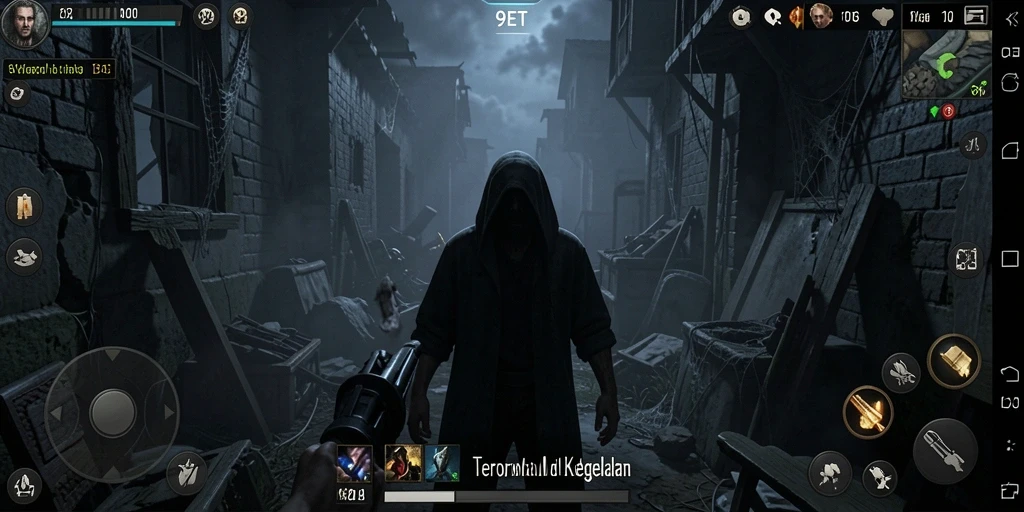 Screenshot menampilkan gameplay menakutkan di kegelapan.