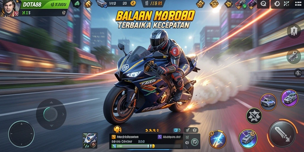Tampilan gameplay menegangkan dari DOTA88 dalam balapan motor.