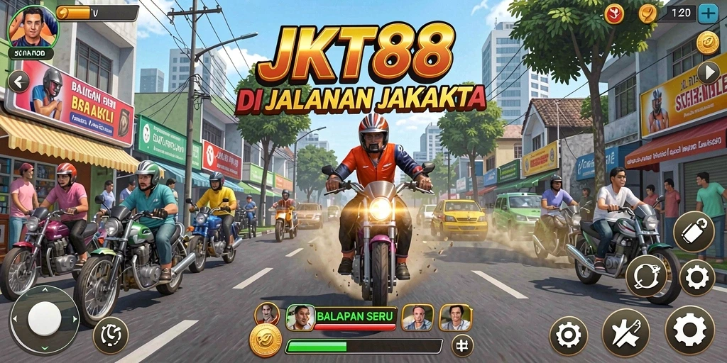 Gameplay JKT88 yang seru di jalanan Jakarta, penuh kompetisi dan kecepatan.