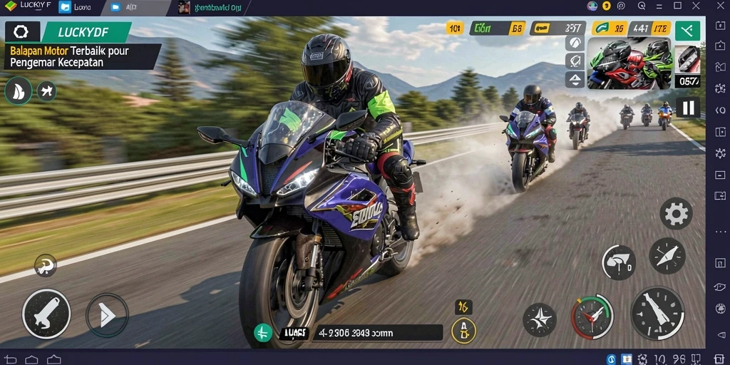 Gameplay LUCKYDF menampilkan adrenalin tinggi dalam balapan motor.