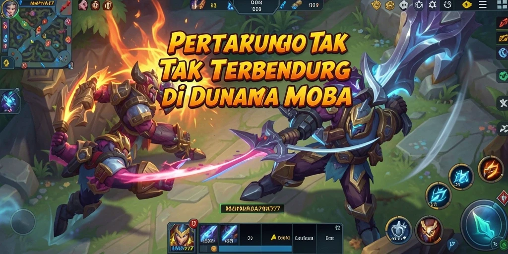 Tangkapan layar menampilkan aksi seru di arena pertarungan MOBA.