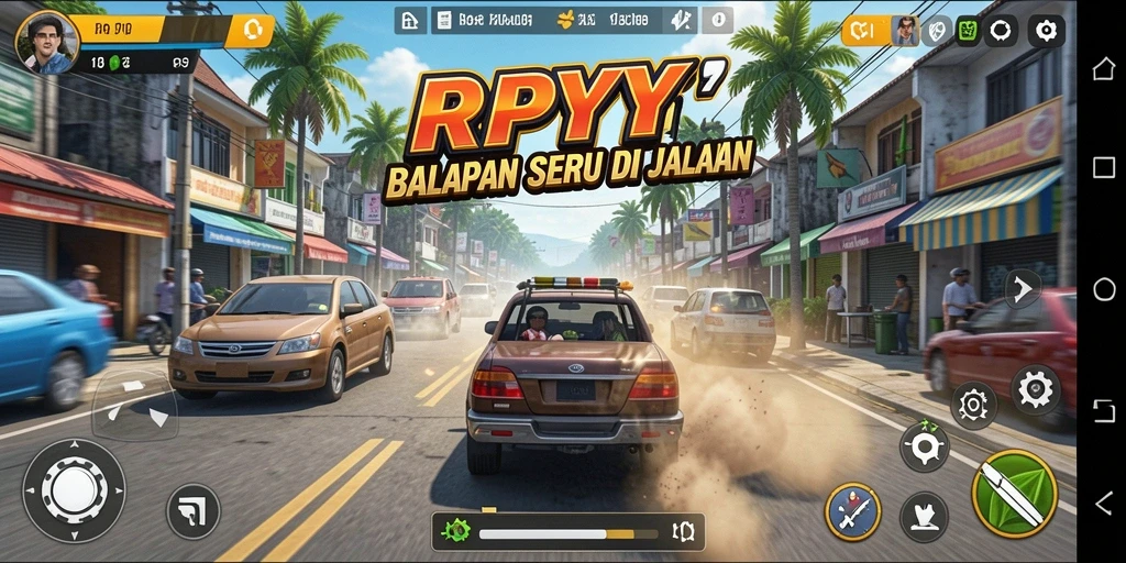 Gameplay balapan yang mendebarkan dan penuh aksi.