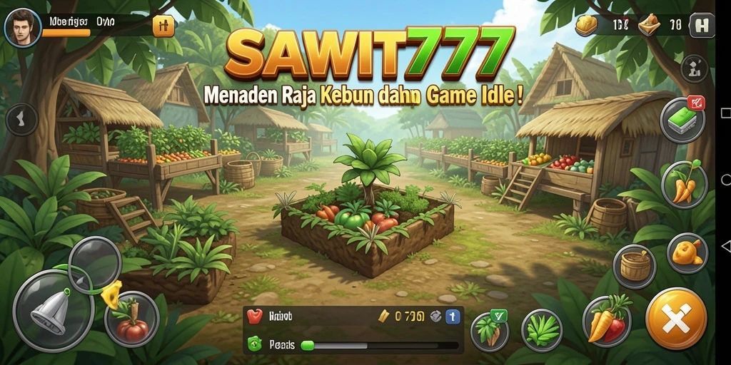 Tangkapan layar utama SAWIT777 menampilkan kebun sawit yang sedang berkembang.