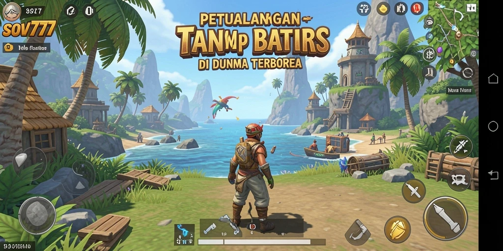 Screenshot utama SOV777 menunjukkan aksi petualangan di dunia terbuka yang luas.