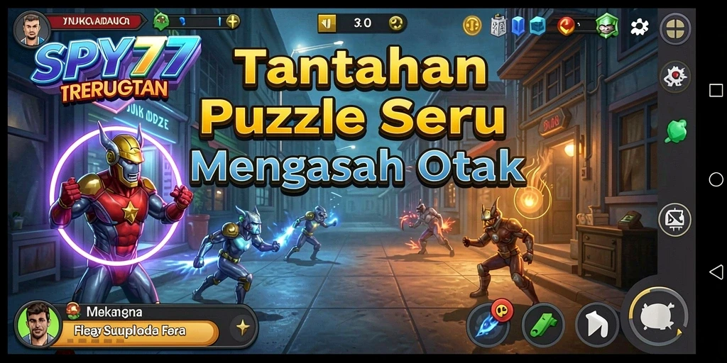 Screenshot utama SPY77 menampilkan tampilan gameplay Puzzle yang menegangkan.