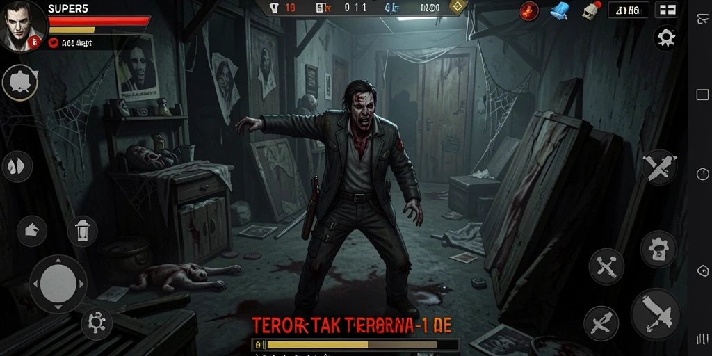 Screenshot SUPER5 menampilkan momen mencekam dalam gameplay horor.