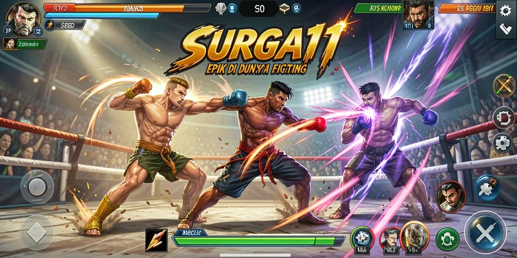 Tampilan menarik dari gameplay Fighting SURGA11 yang menguji keterampilan.