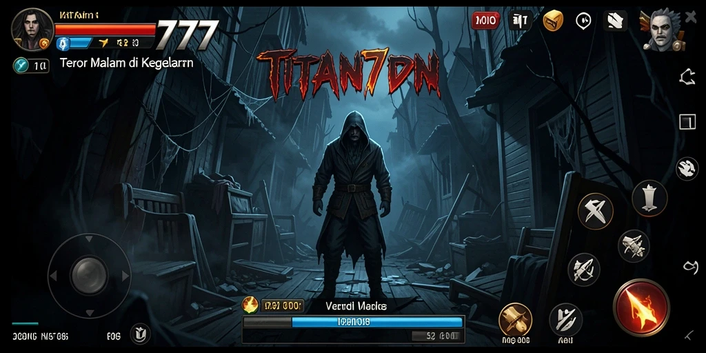 Screenshot gameplay TITAN777 yang menampilkan momen menakutkan dan atmosfer Horror.